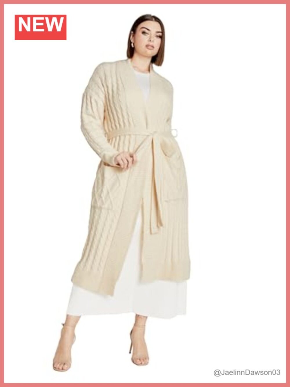 Plus Size Kelsey Chunky Knit Cardigan Waist Tie Pull On Ankle Length